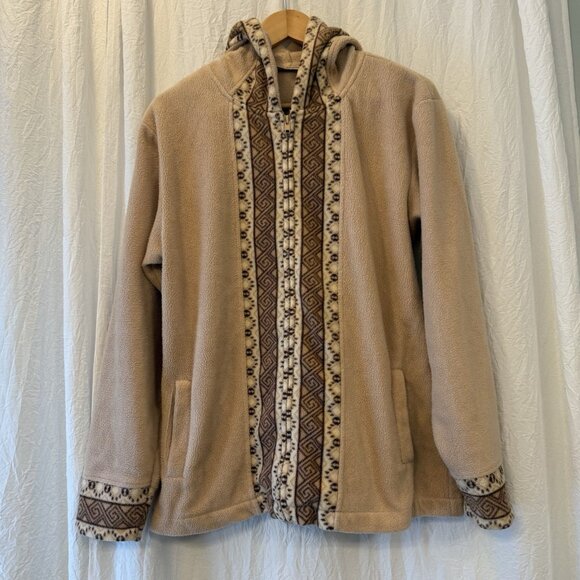 Nick & Sarah Plush Fleece Full Zip Up Hoodie Jacket Tan & Brown Boho Size Large - Picture 8 of 8
